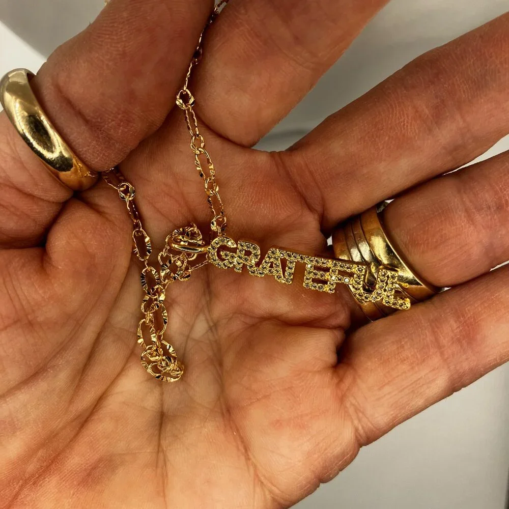 18k Real Gold Plated Figaro Chain over Brass + GRATEFUL Pendant 18 inches - Picture 9 of 10